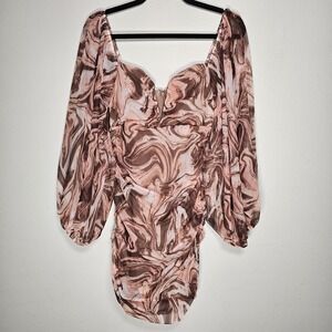 Womens Small‎ Marble Print Puff Sleeve Sweetheart Mini Dress